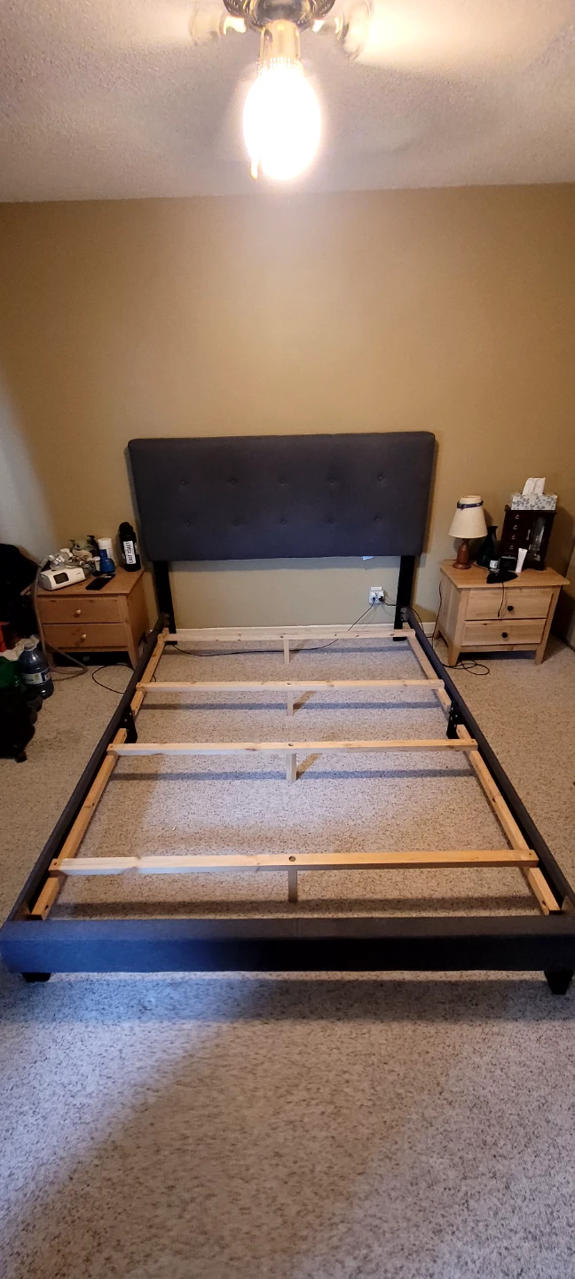 Grey Upholstered Bed Frame with Split Box Springs