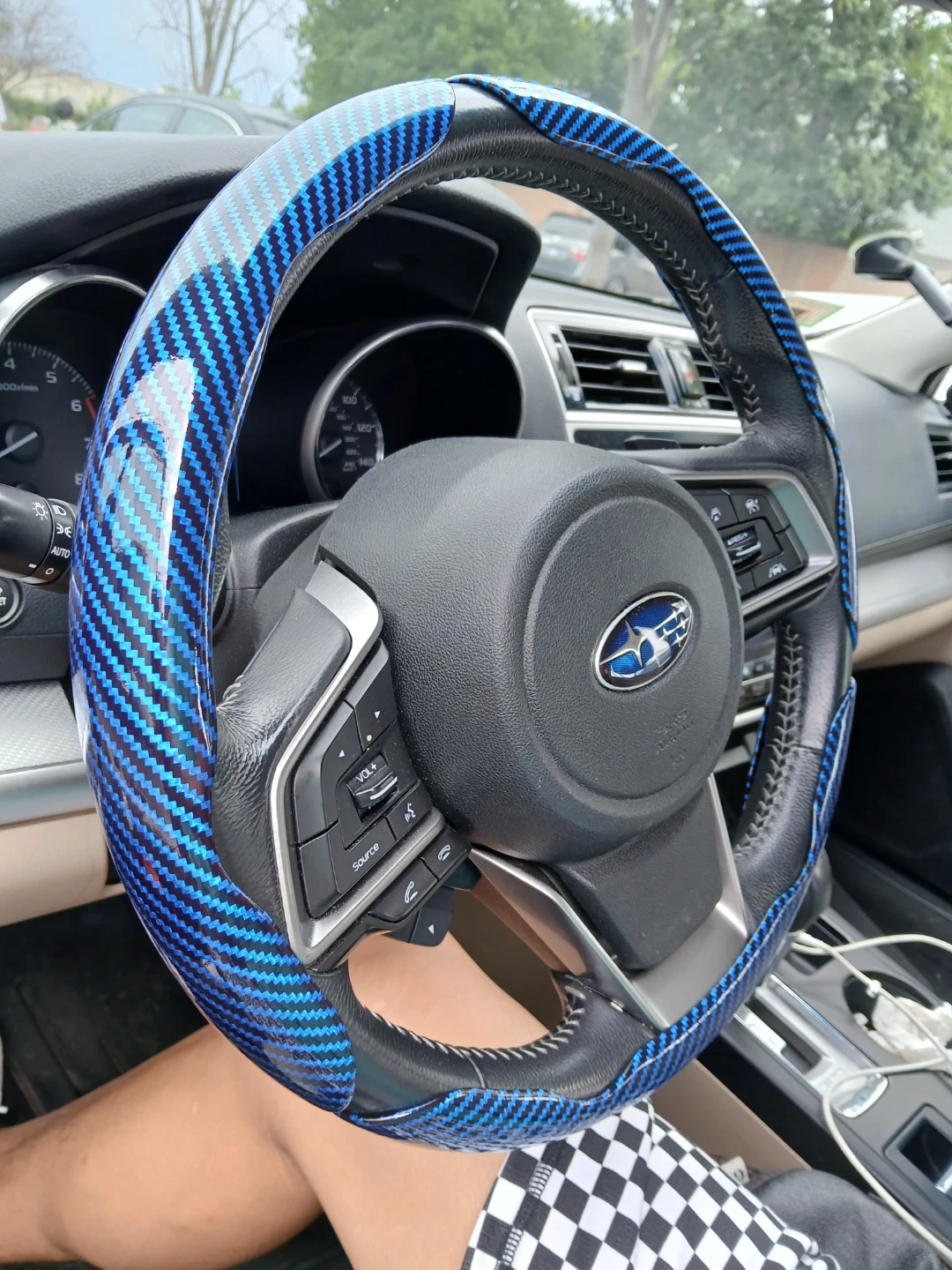 Blue Carbon Fiber car Steering Wheel Cover 3pcs