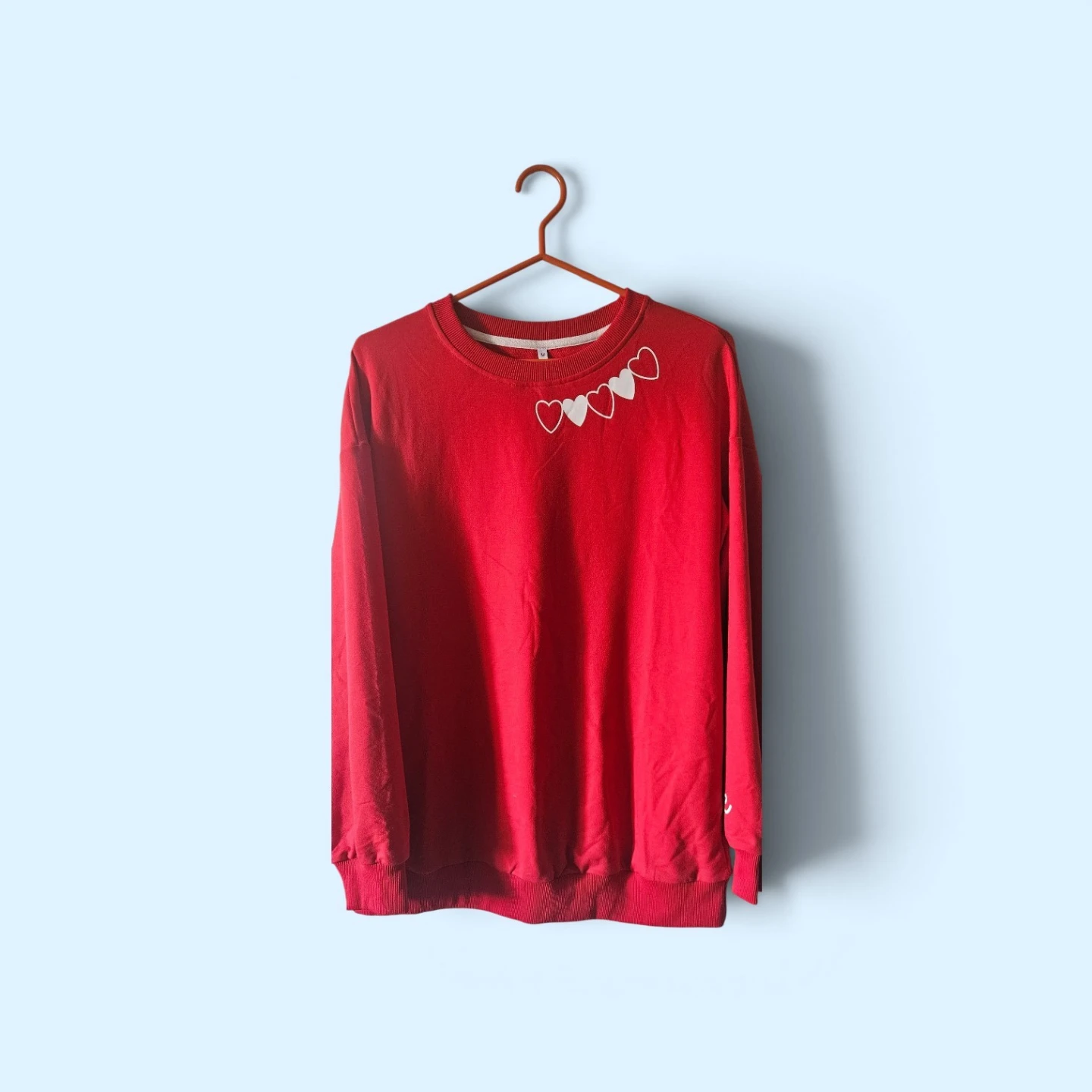 Red Crewneck Sweater with Heart Details