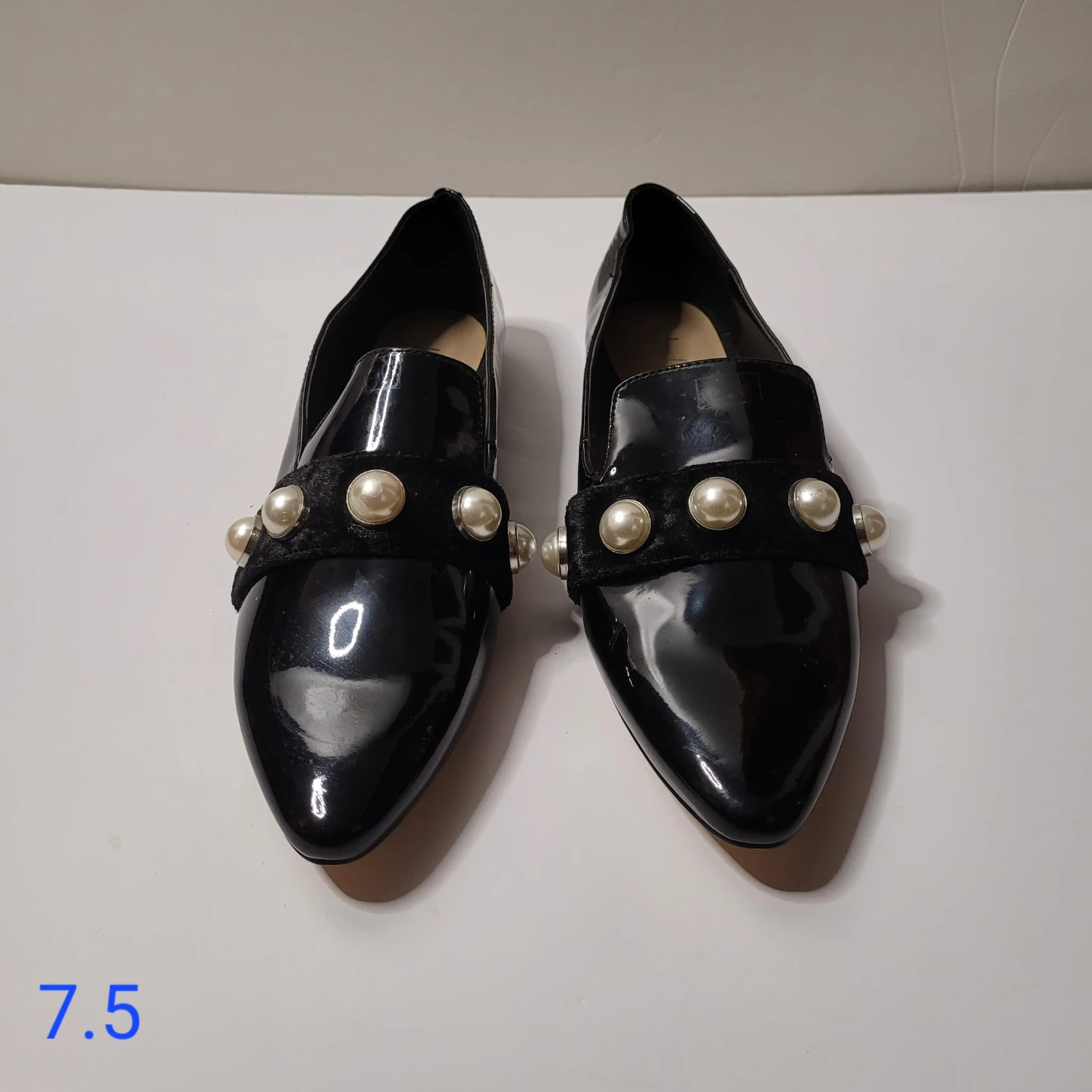 Lord & Taylor black loafers with pearl detail