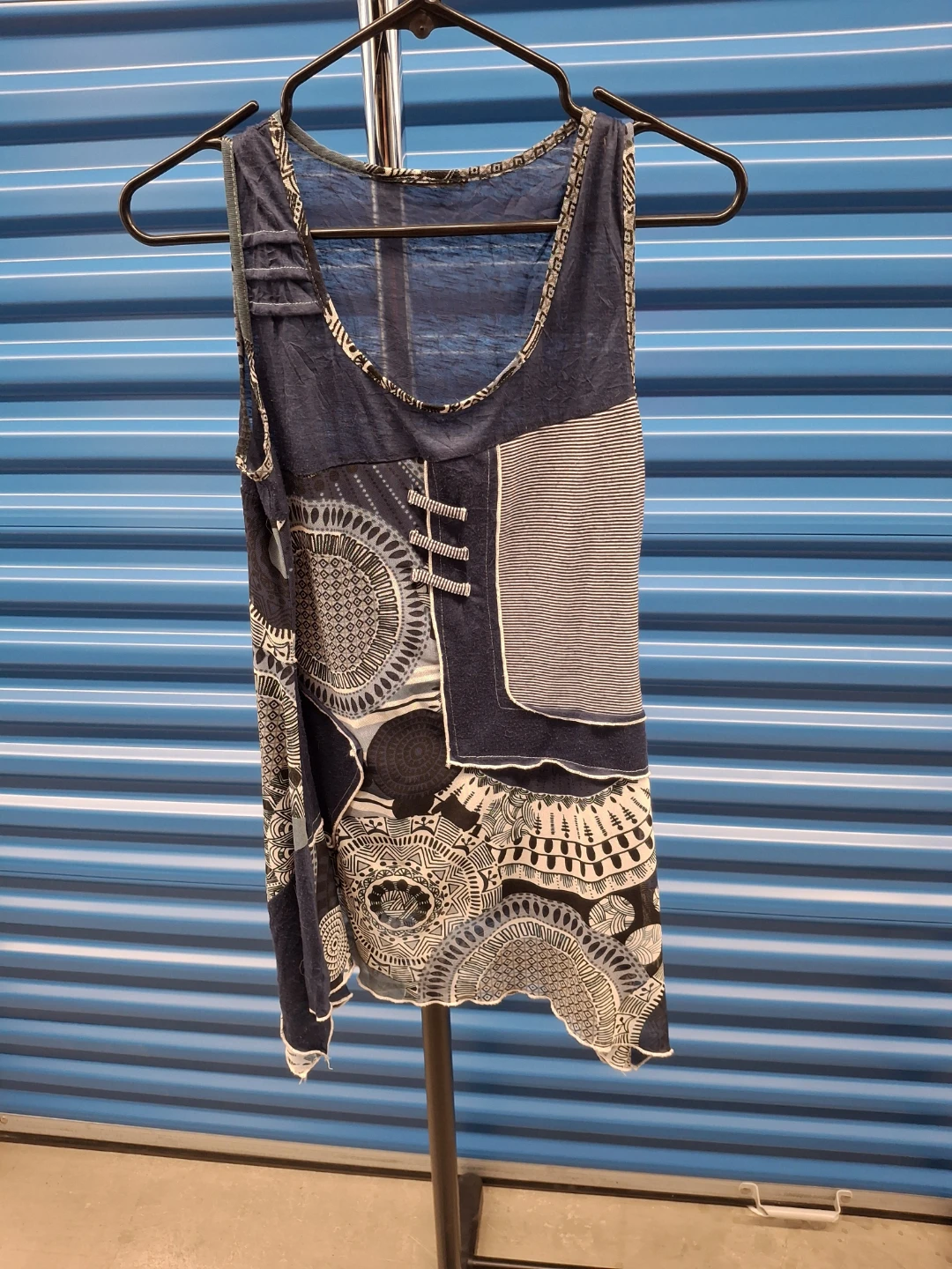 Blue Dress with Patchwork Design