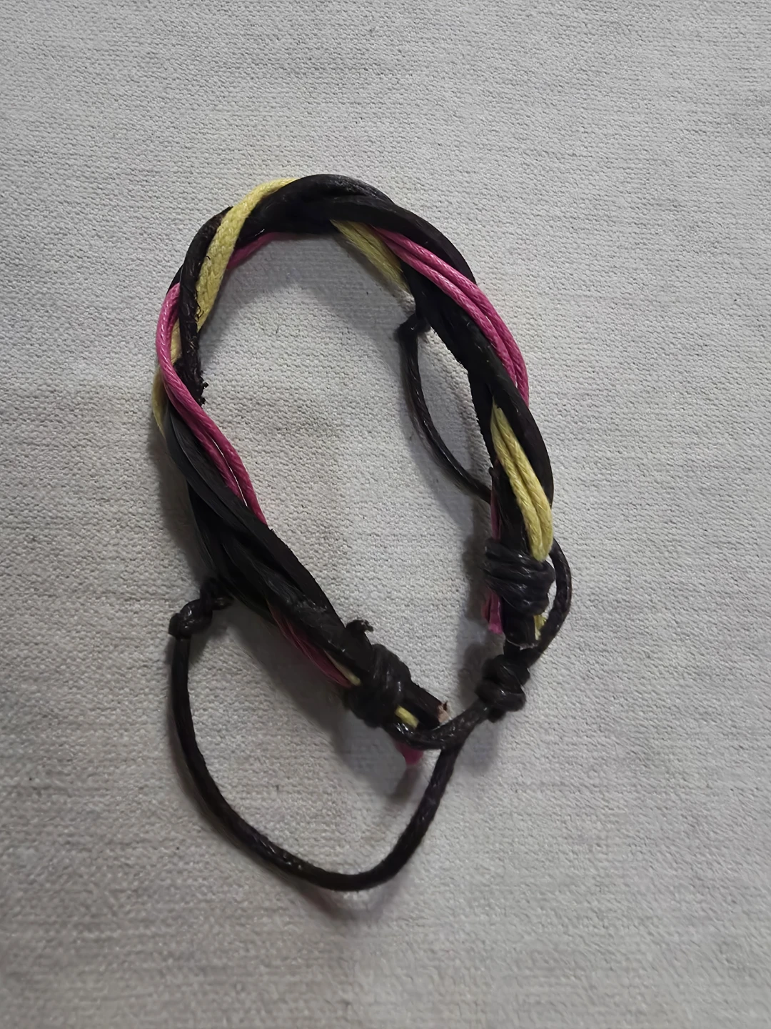 Brown, yellow, pink leather cord bracelet 🏈 - photo 2