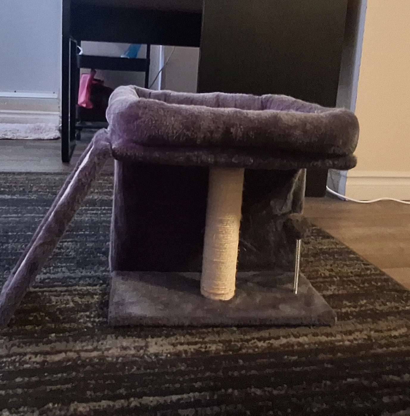 Dark Grey Plush Cat Condo with Scratching Post - photo 3