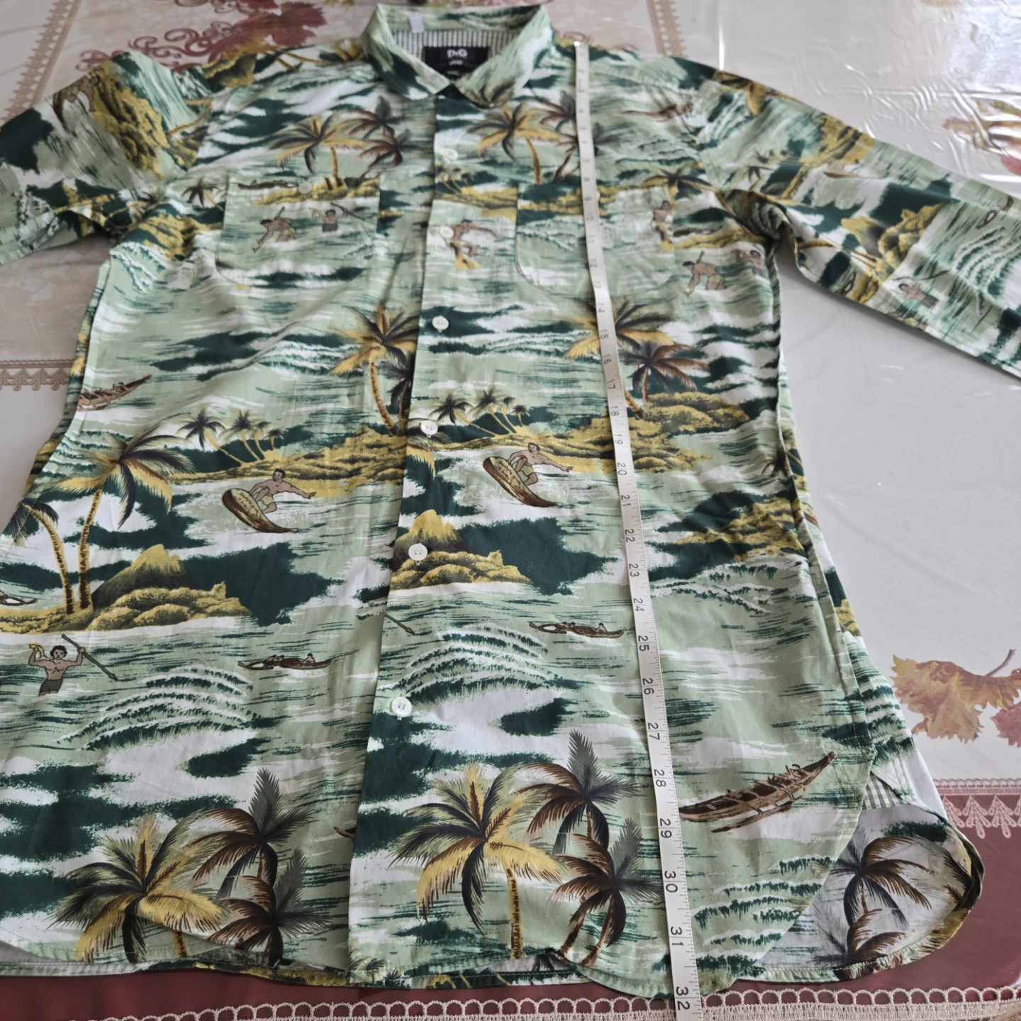 D&G Brad Tropical Palm Print Button-Down Shirt Mens 16.5 Green 🏈 - photo 5