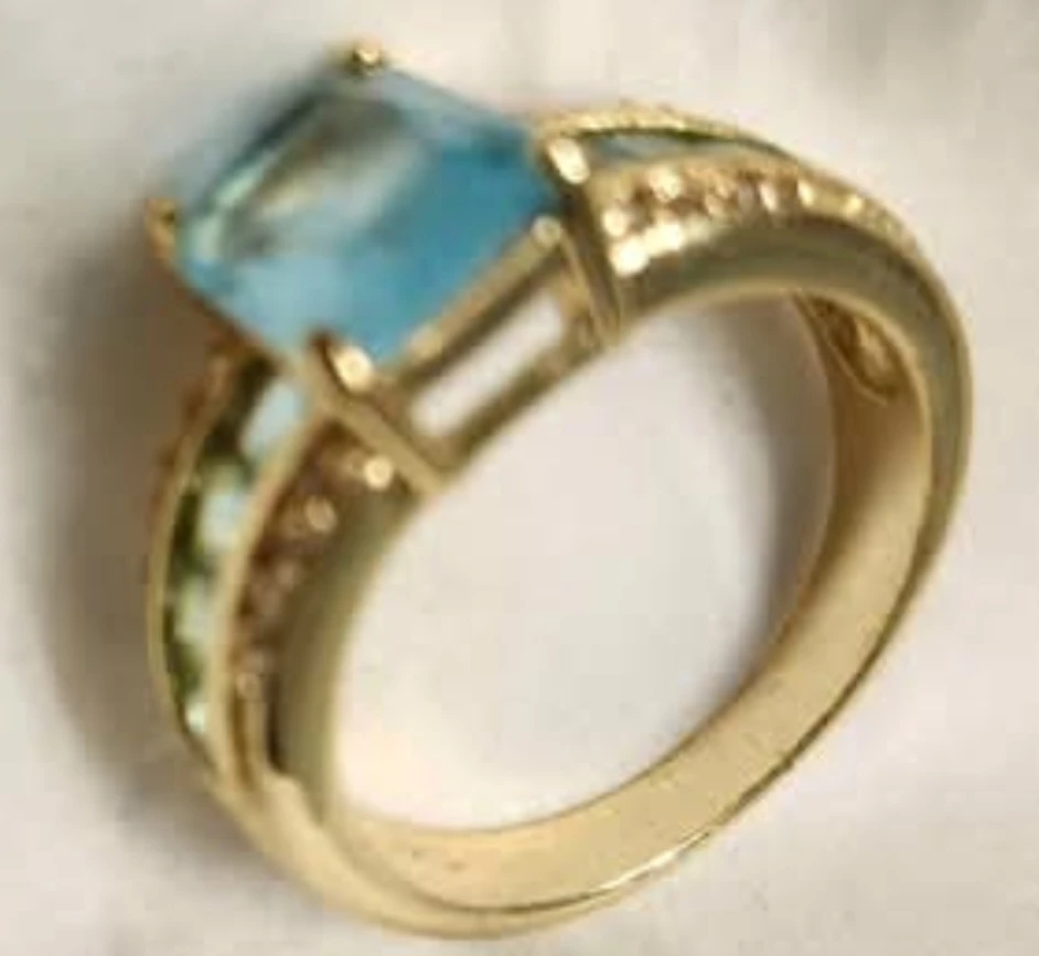 RING Faux Aquamarine gold plate Size 10