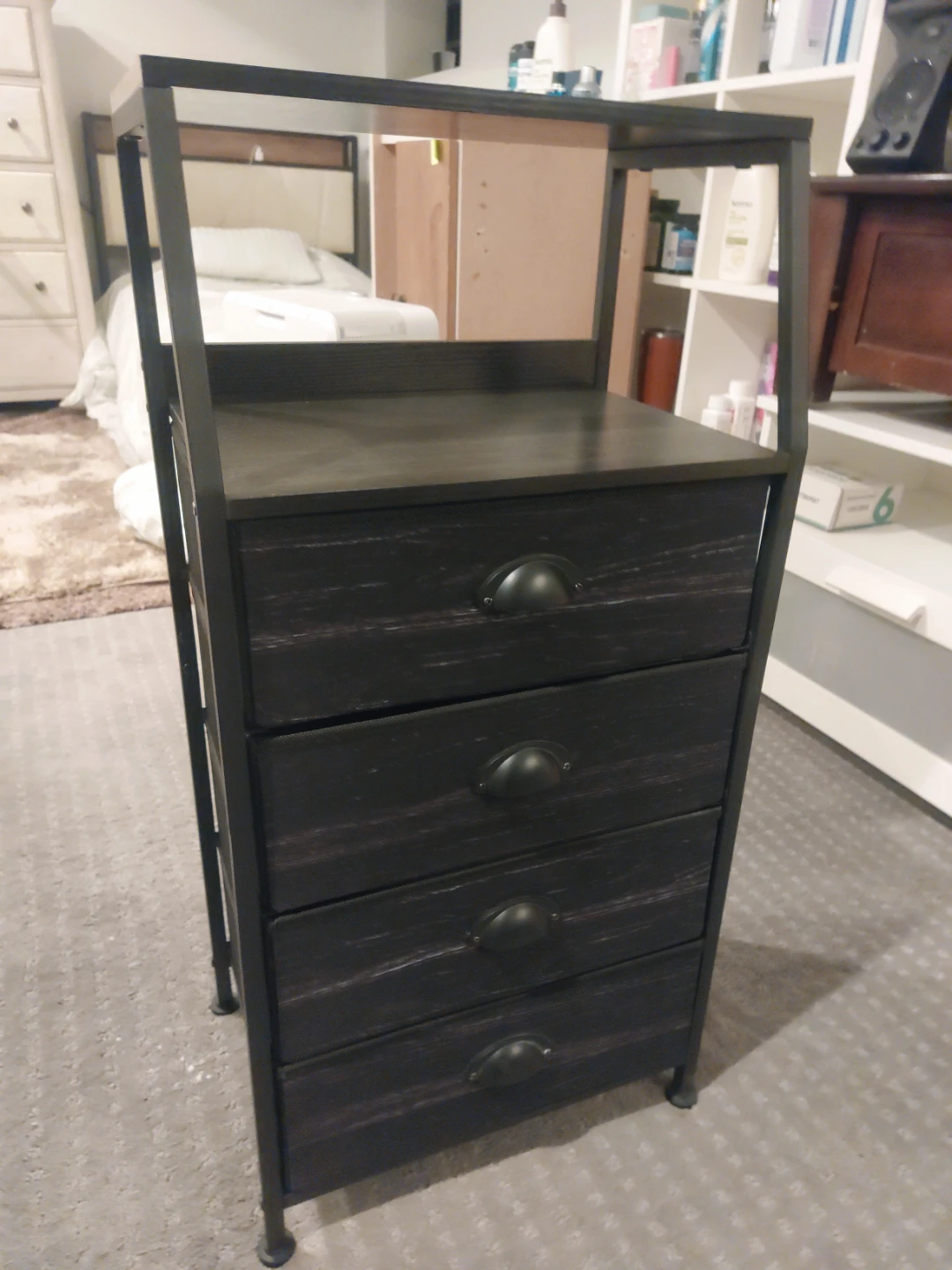 Black Metal and Wood 4-Drawer Storage Tower - photo 2