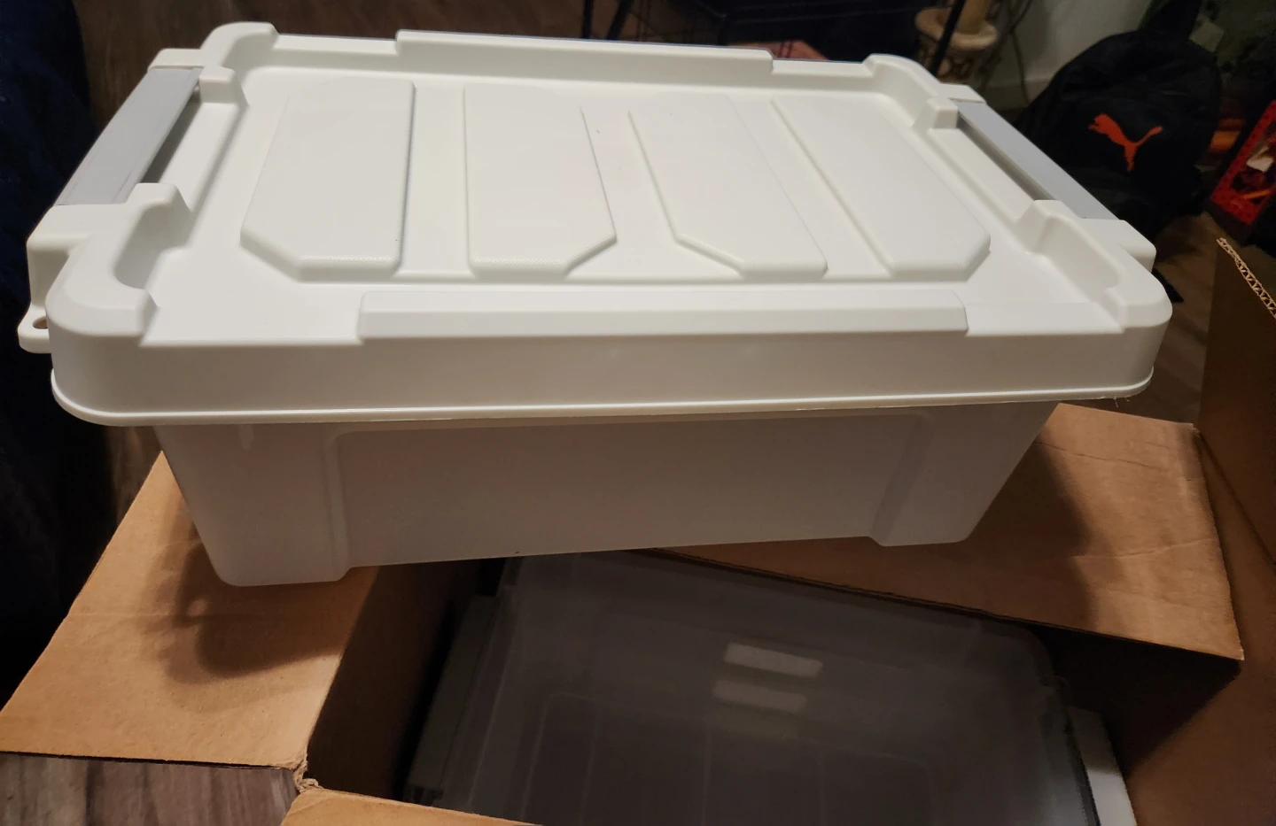 White Plastic Storage Bin with Lid