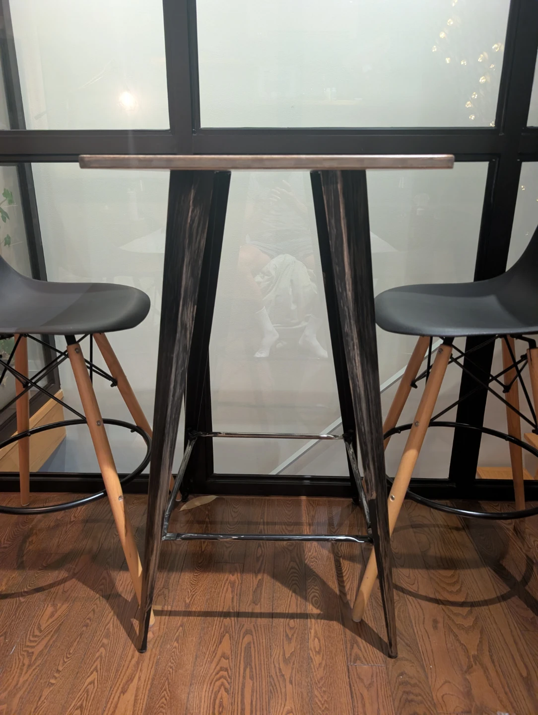 Black Bar Table and Two Stools Set