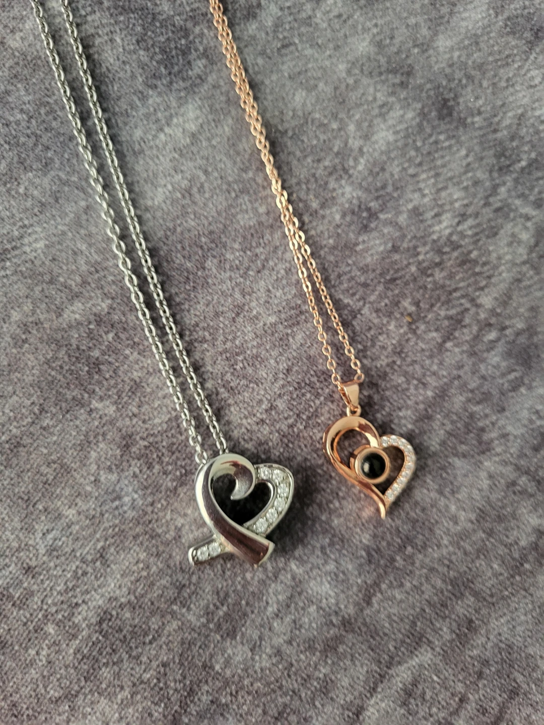 2 Heart Pendant Necklaces - Silver and Rose Gold