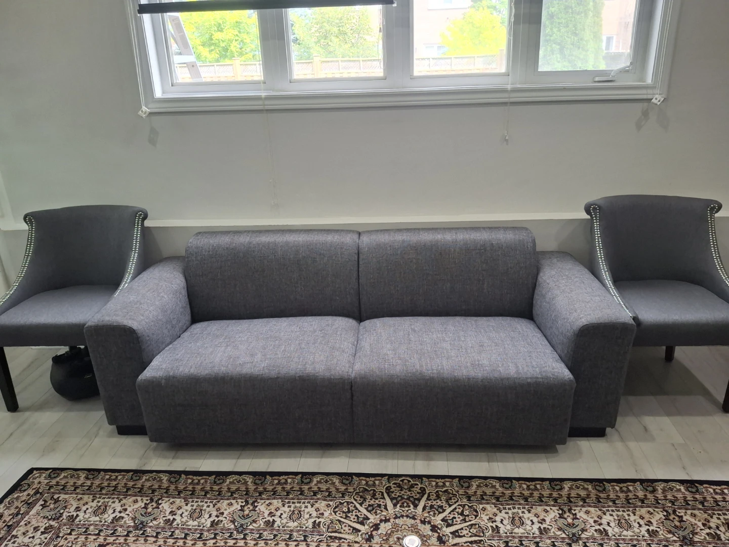 Set of Two Grey Accent Chairs and matching sofa