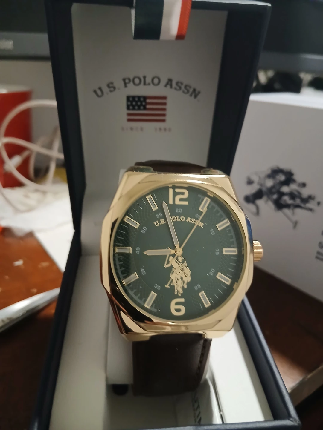 U.S. Polo Assn. Gold-Tone Watch with Brown Strap