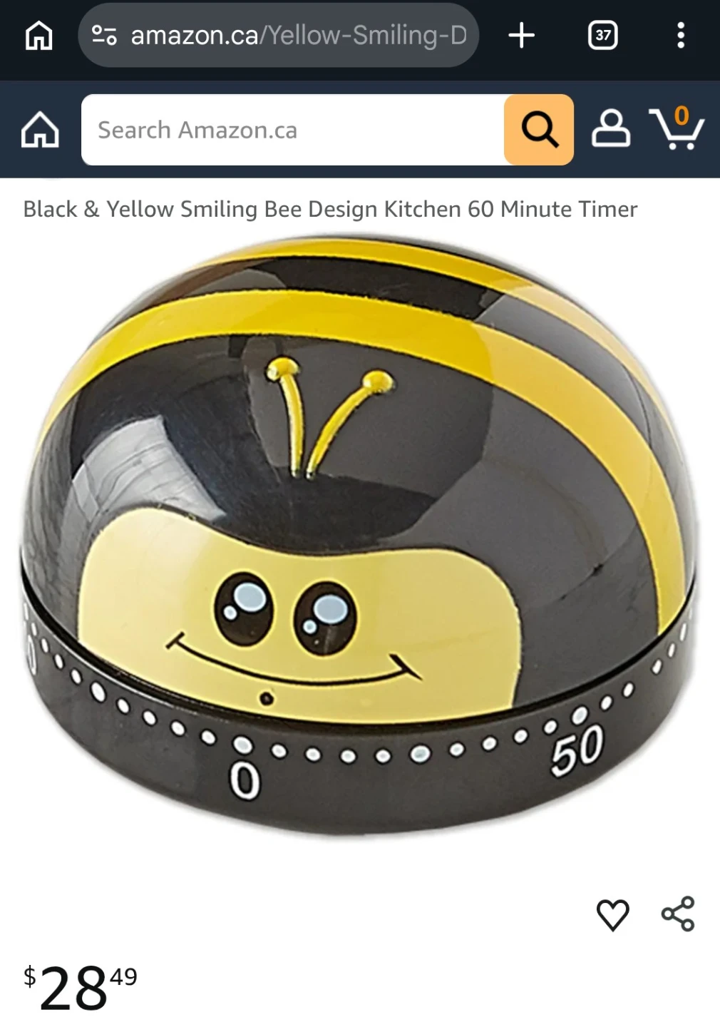Black and Yellow Smiling Bee 60-Minute Kitchen Timer