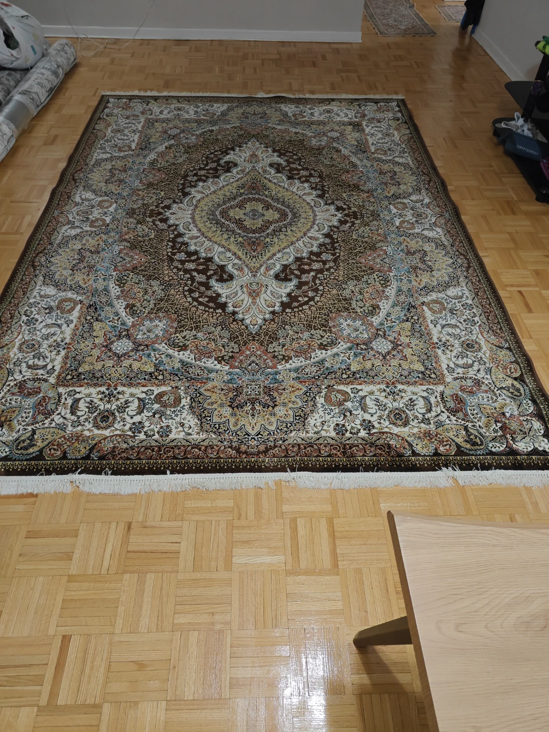 Shahriar Area Rug, Dark Brown and Cream