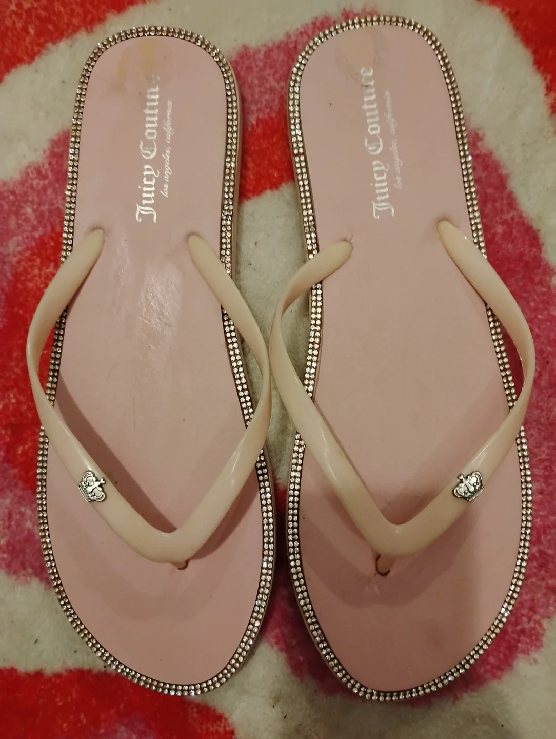 Juicy Couture Pink Flip Flops with Rhinestone Trim - photo 2