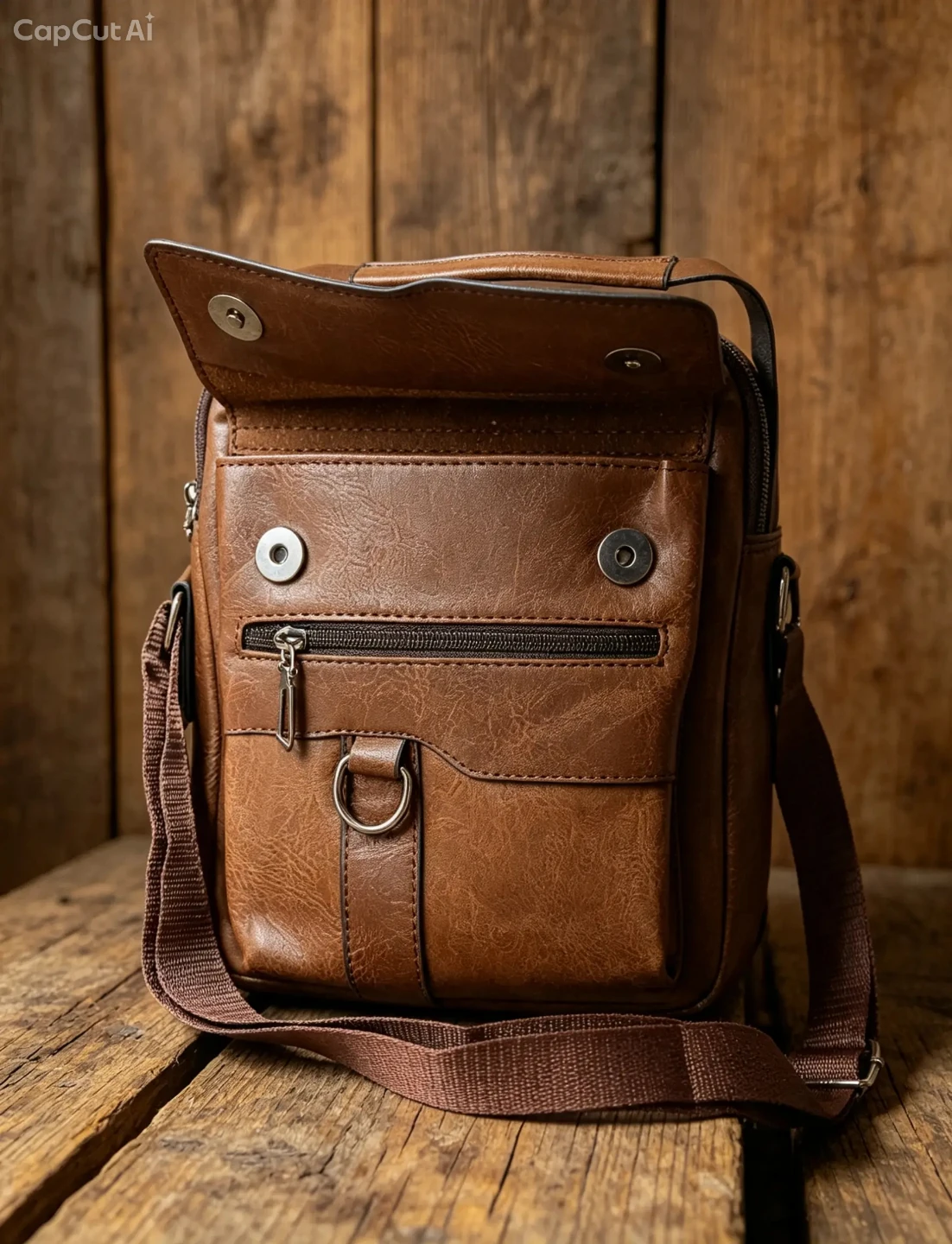 Men's Faux Leather Crossbody Bag, Casual Style - photo 4