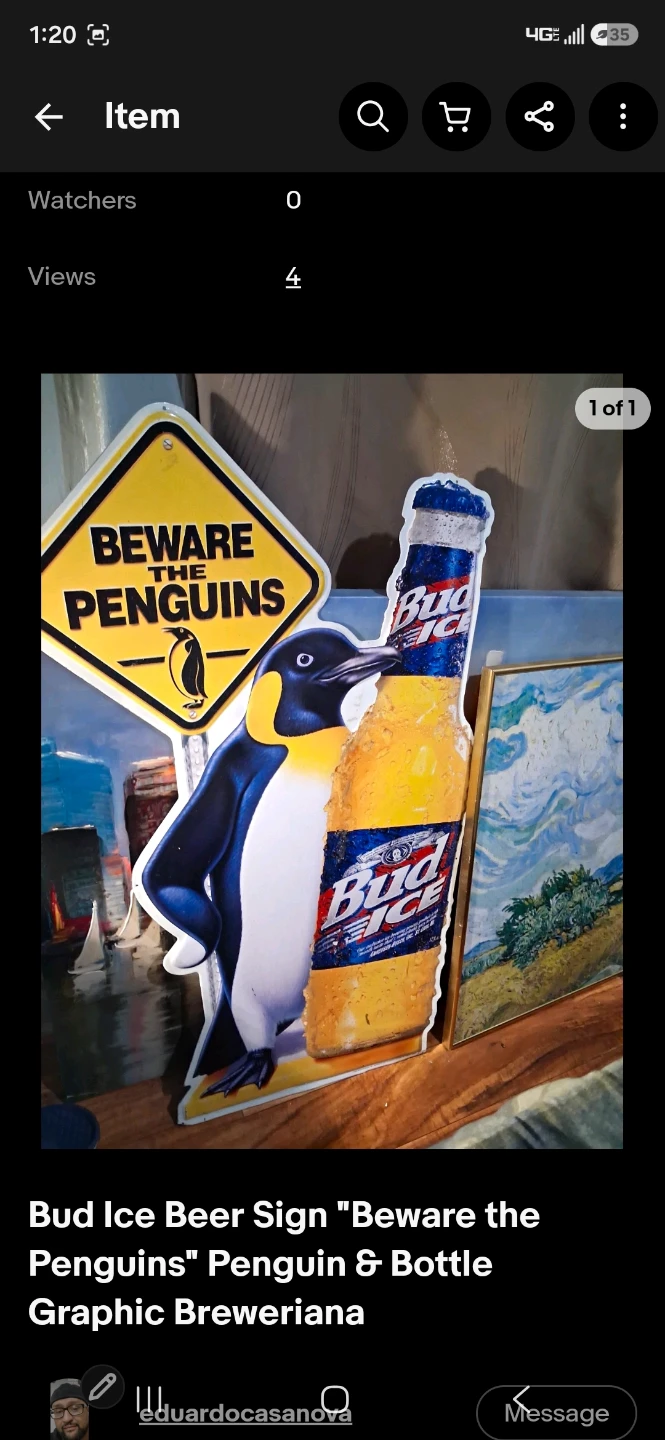 Bud Ice Beware the Penguins Beer Sign