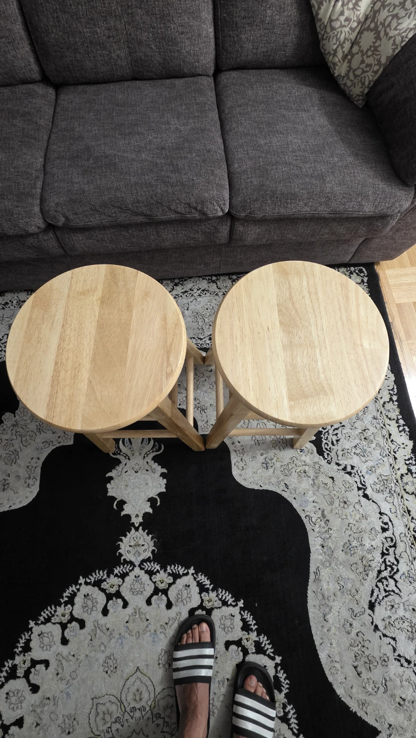 Two Natural Wood Round Bar Stools