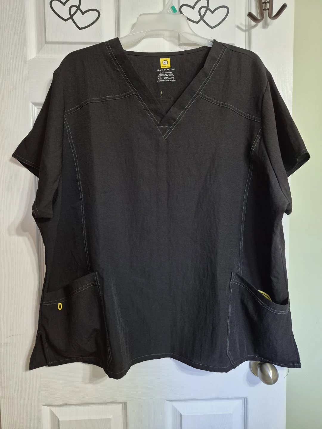 Black Four Stretch Wonder Wink size 4X Nursing Medical Scrub Top