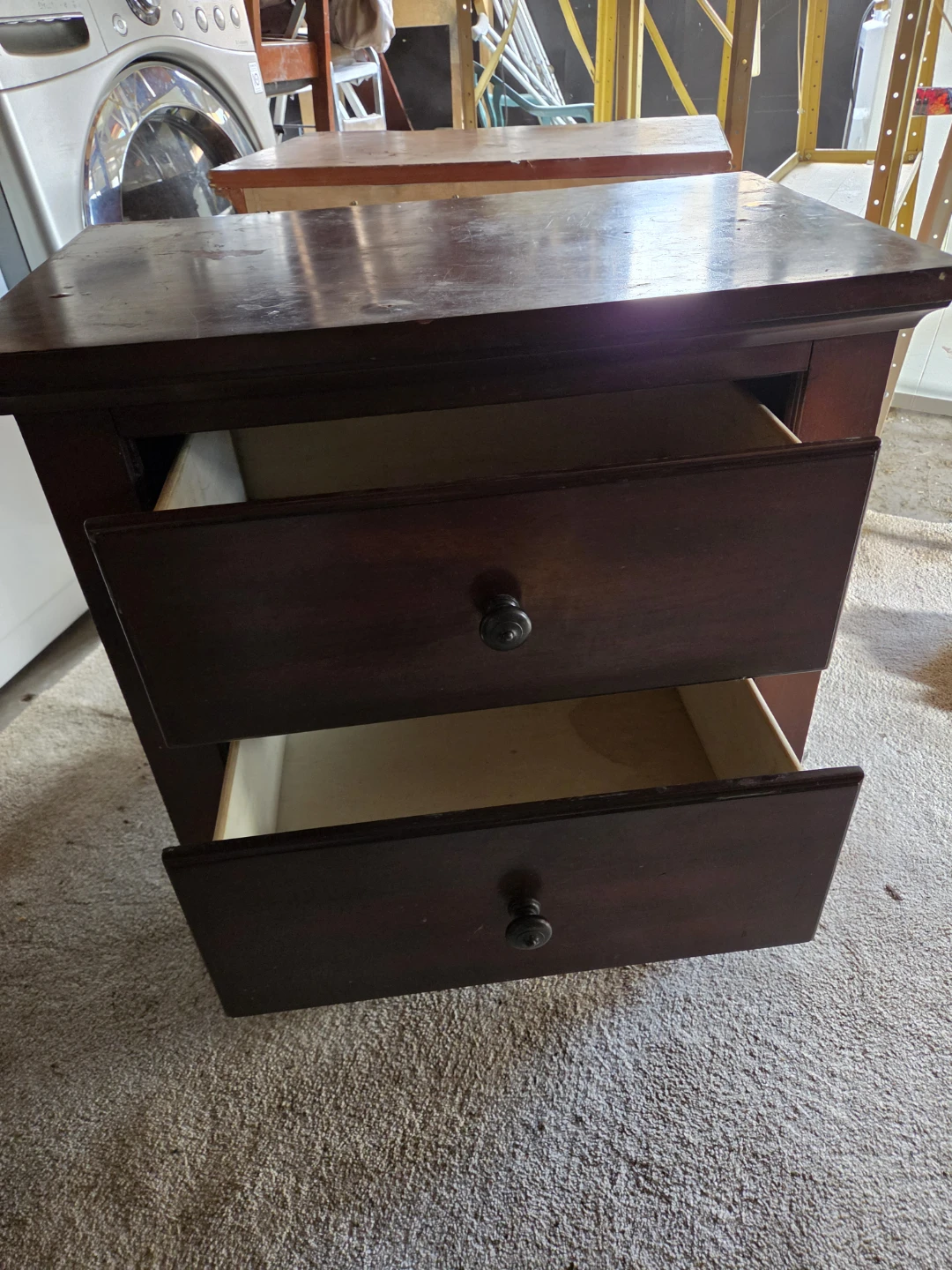 Dark wood two-drawer nightstand