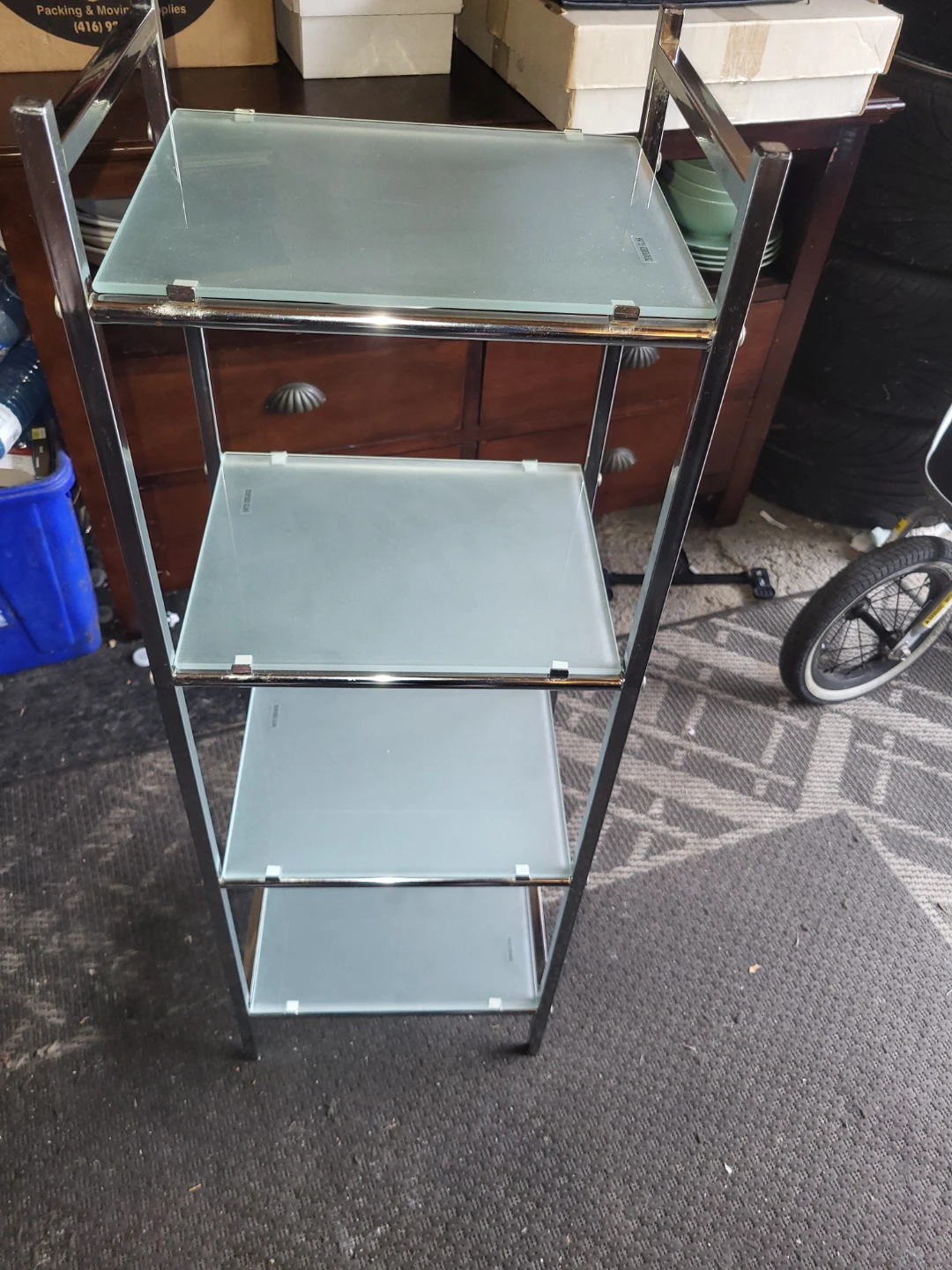 4-Tier Chrome and Tempered Glass Shelving Unit