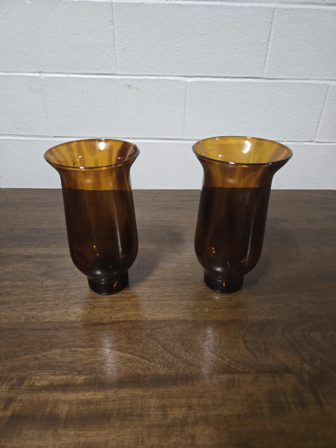 Set of 2 Amber Glass Hurricane Vases