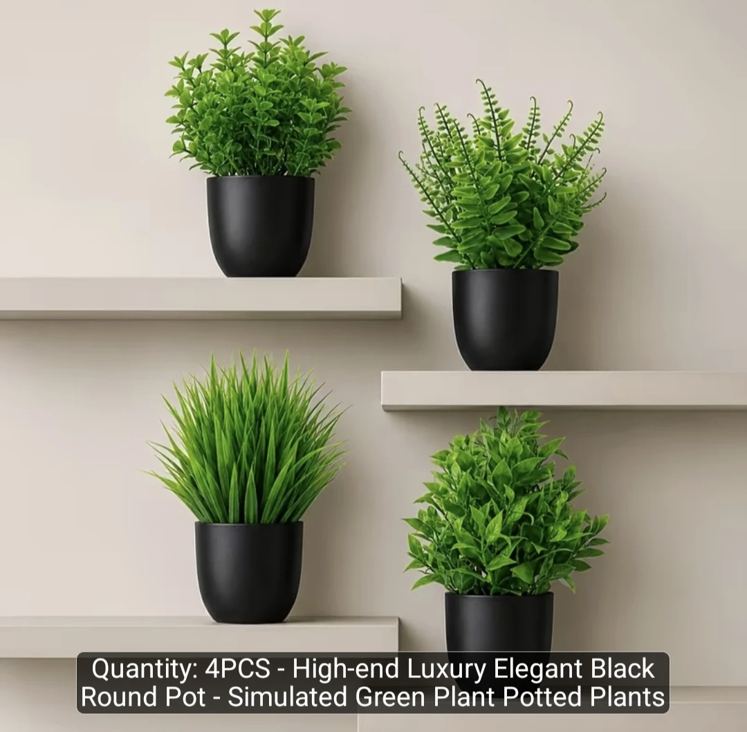 Set of 4 Artificial Plants in Black Pots