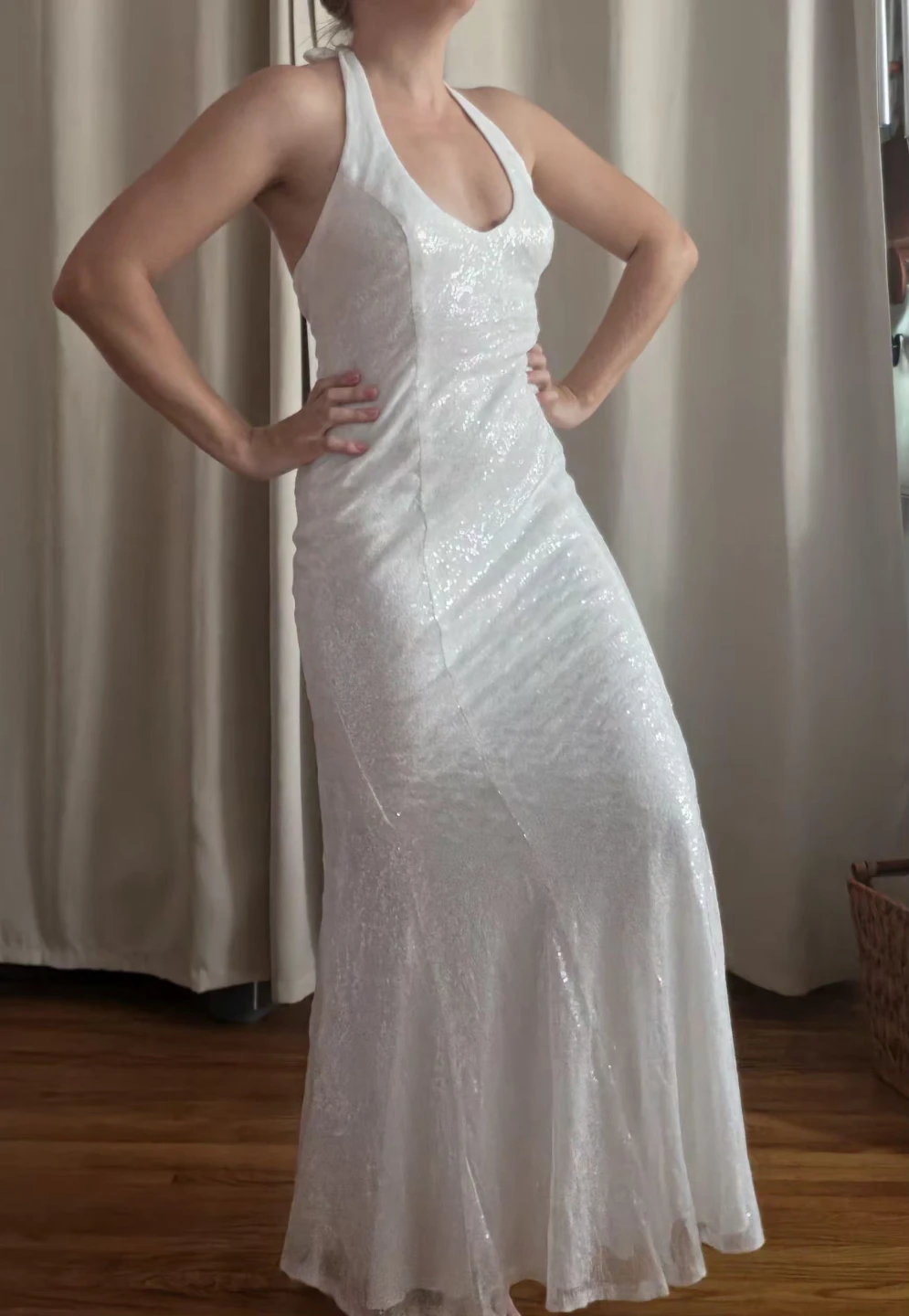 White Sequin Halter Maxi Dress 🏈 - photo 3
