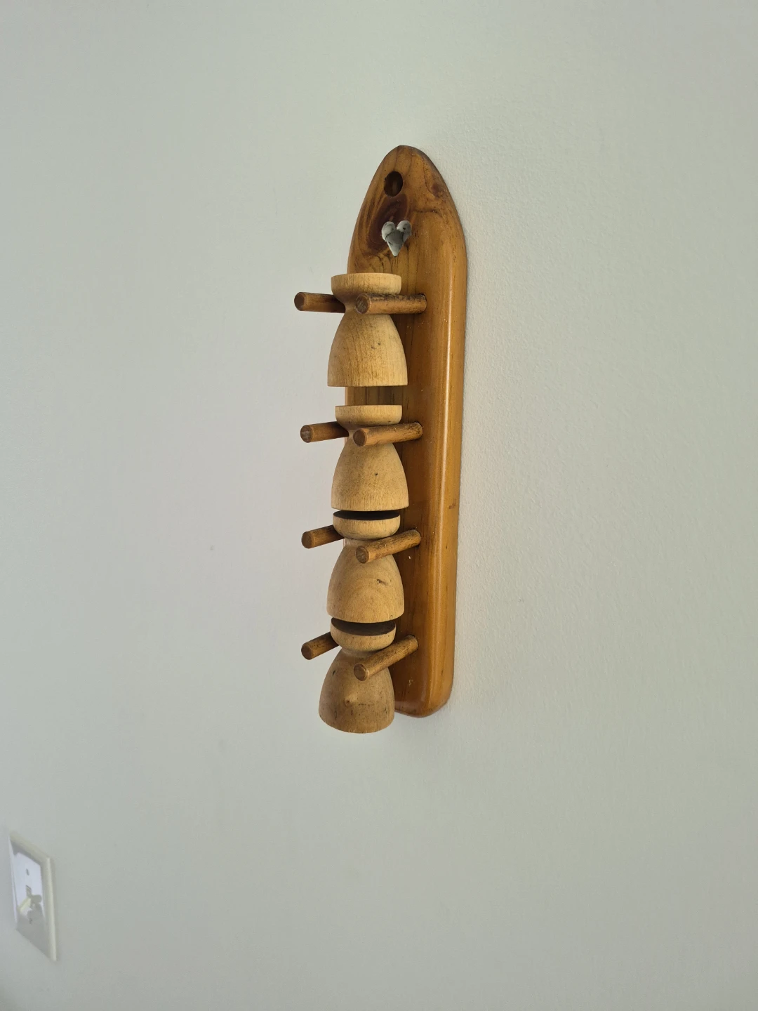 Vintage Wooden wine cup holder with a heart cut on top