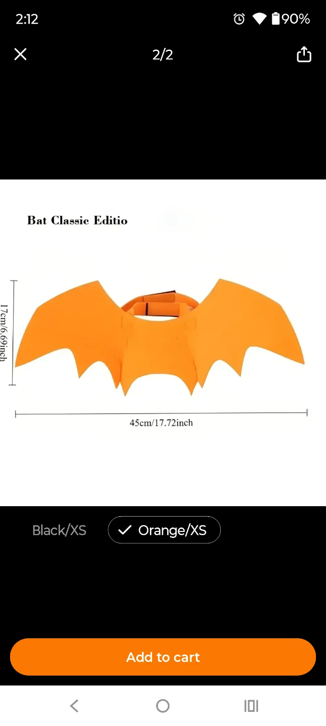Dog or cat Orange Bat Costume Wings Size XS - photo 5