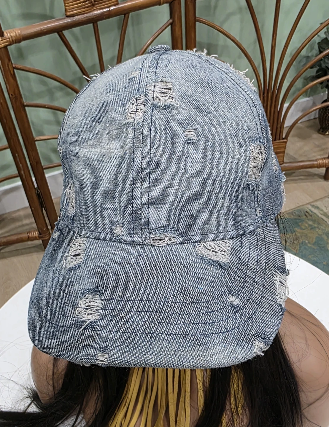 Distressed Denim Baseball Cap - photo 2