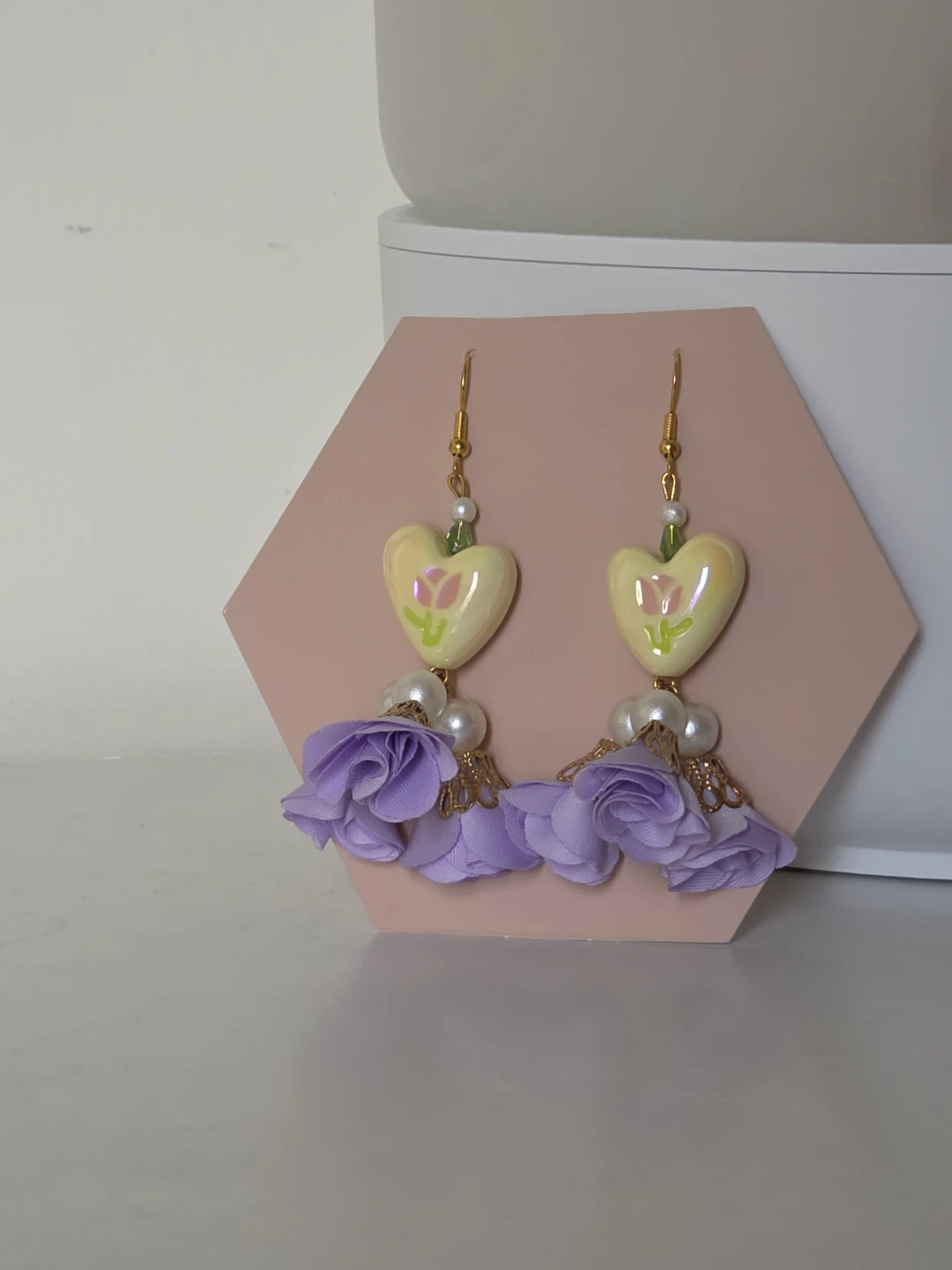 Heart and Lavender Flower Earrings 🏈 - photo 3