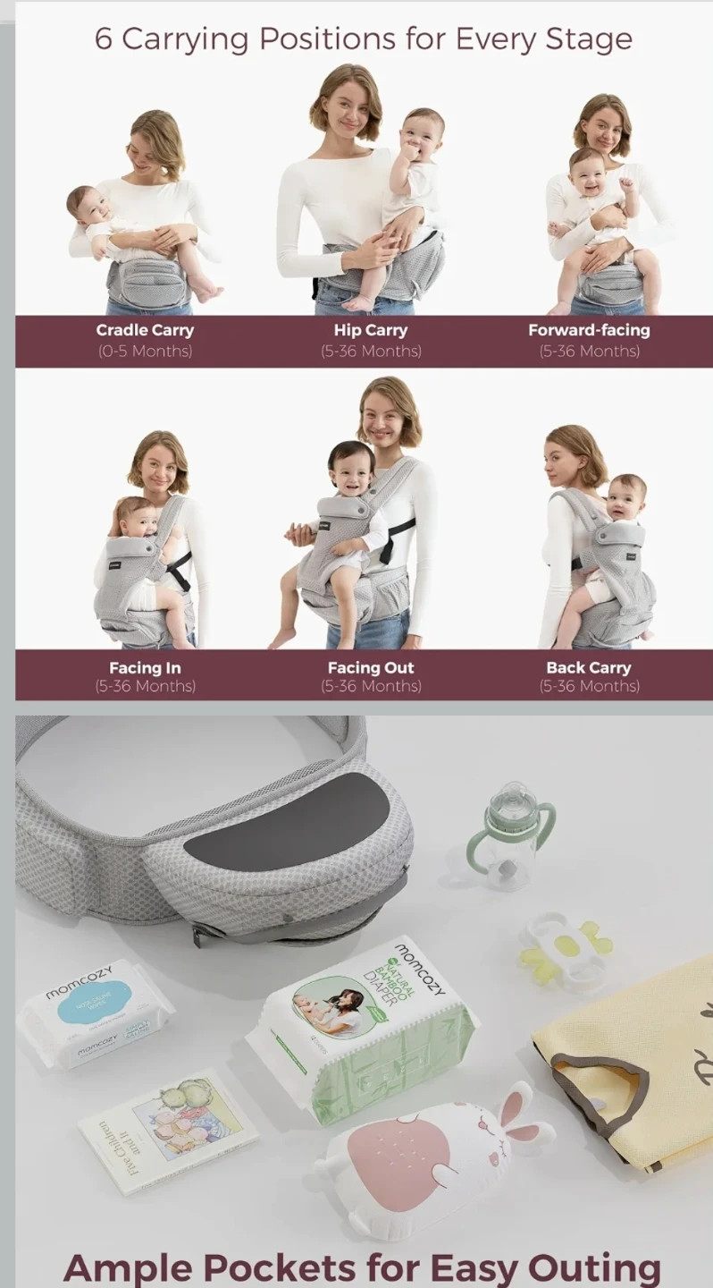 New Momcozy 2-in-1 Baby Carrier with Hip Seat, Up to 44 lb - photo 5
