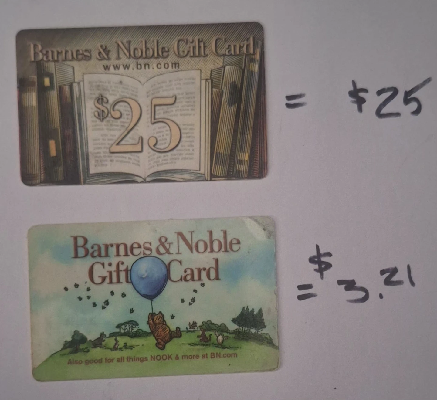 Two Barnes & Noble gift cards