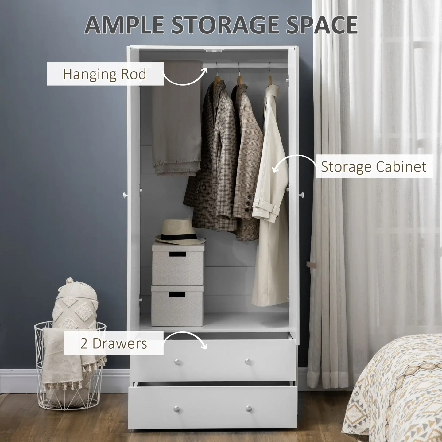 HOMCOM  Wardrobe Closet with 2 Drawers.