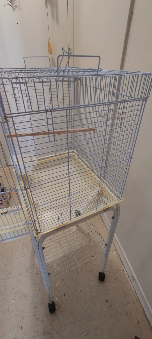 White Metal Bird Cage with metal stand wheels baseboard - photo 2