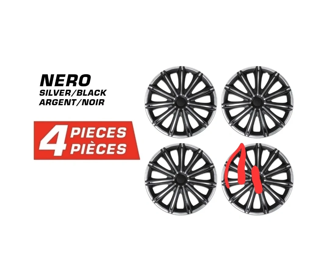 Brand New Wheel Cover/Hub Cap, Silver/Black, 18-in, 4-pk