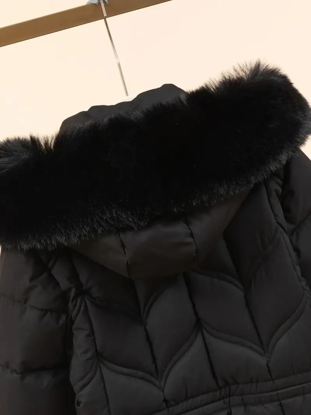 Black Puffer Coat with Faux Fur Hood - photo 2