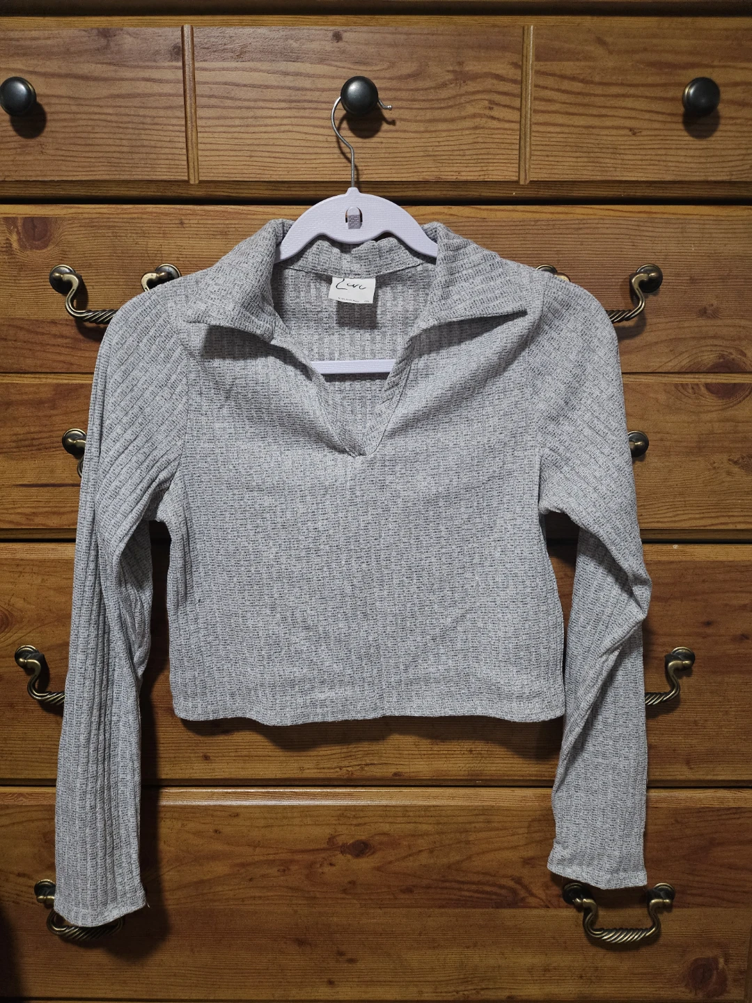 Gray Ribbed Collared Crop Top - Livi by Olivia Rae