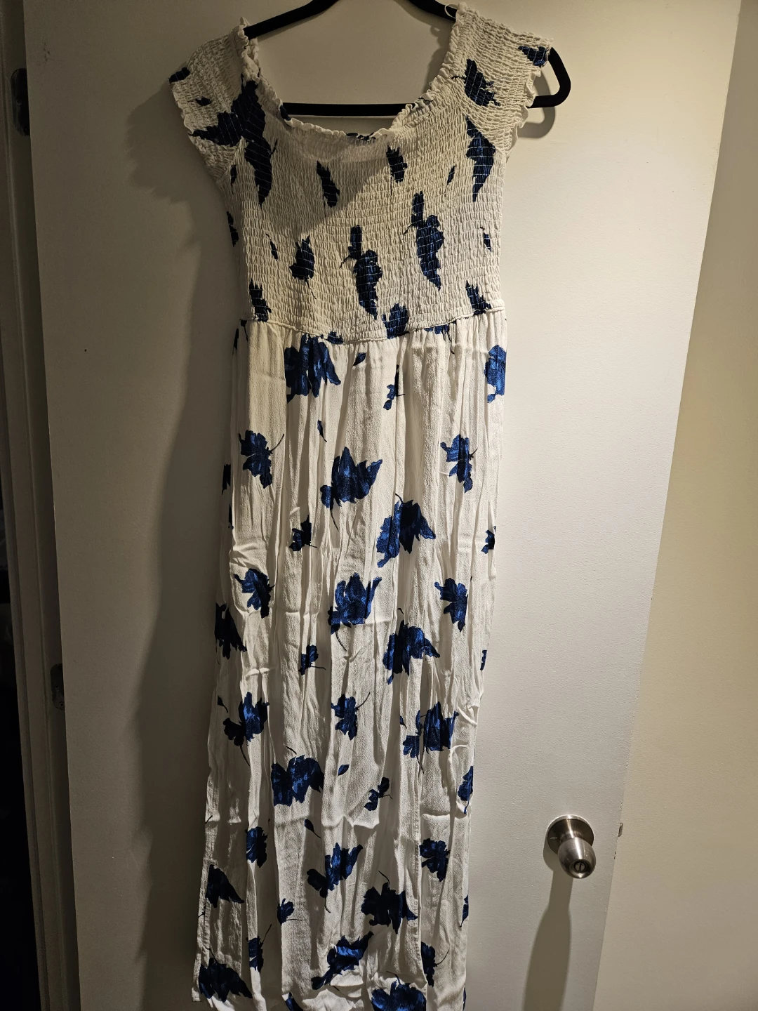 White and blue floral maxi dress