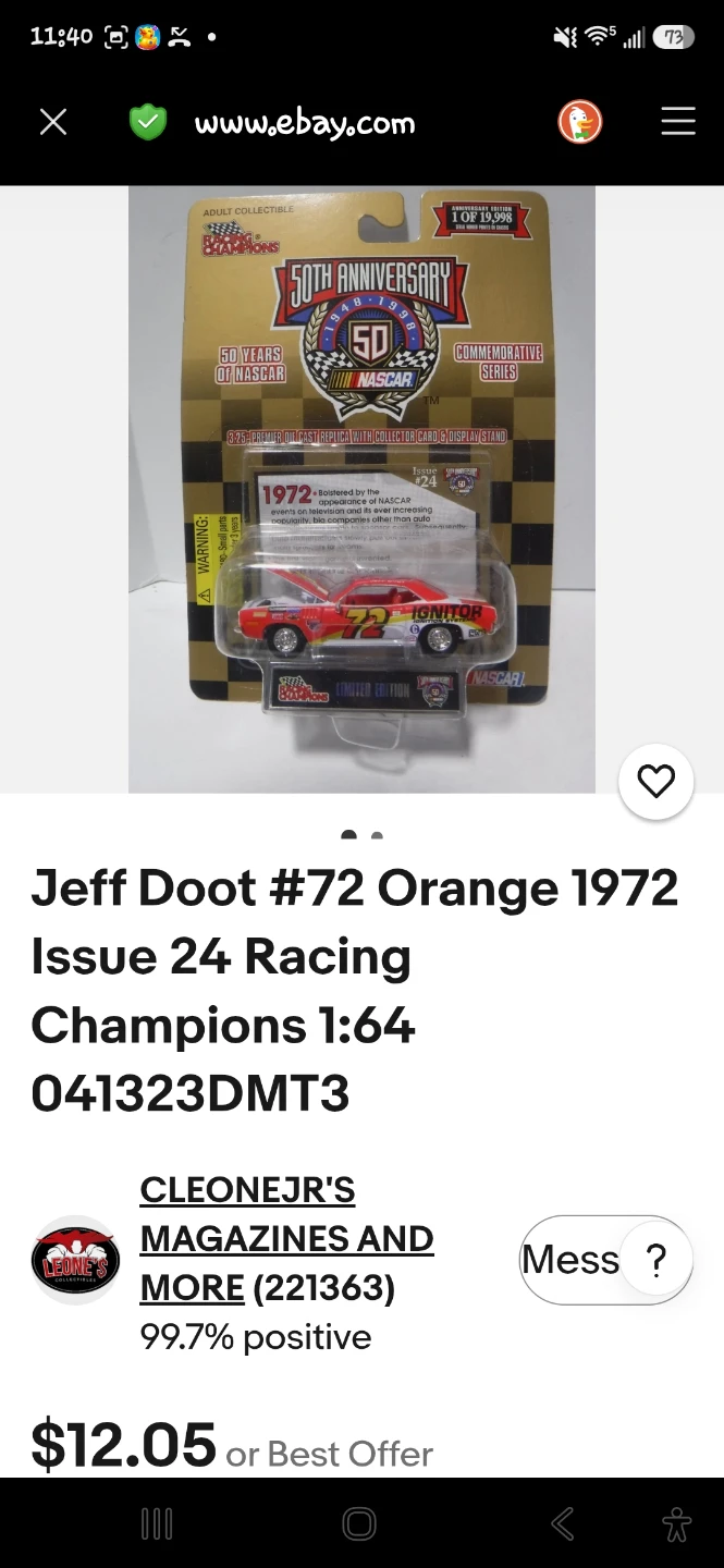 Racing Champions 1972 NASCAR 50th Anniversary Die Cast Car - photo 3