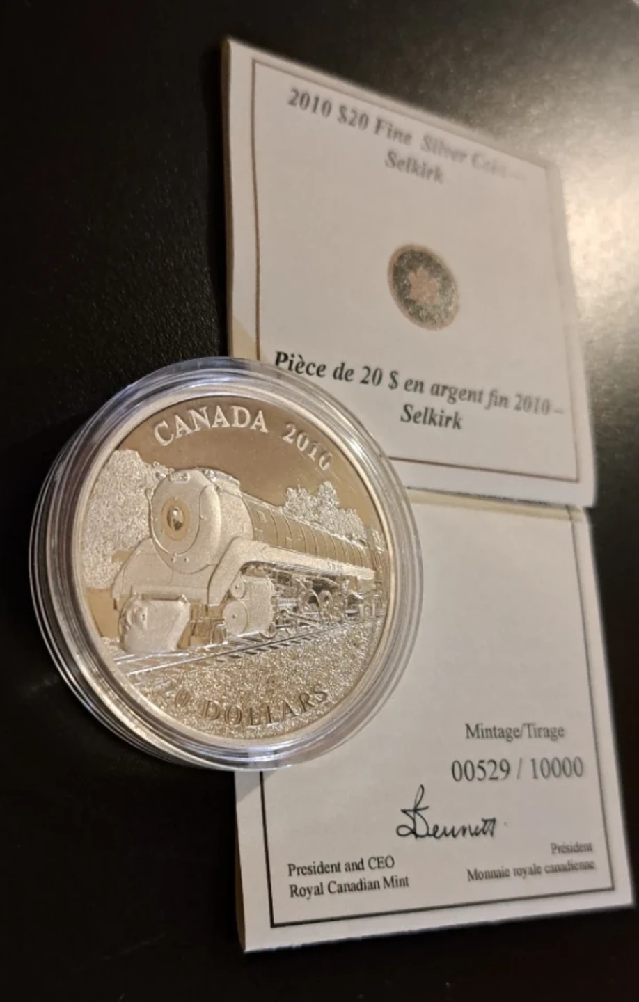 2010 Royal Canadian Mint $20 Selkirk, .9999 Fine Silver Coin