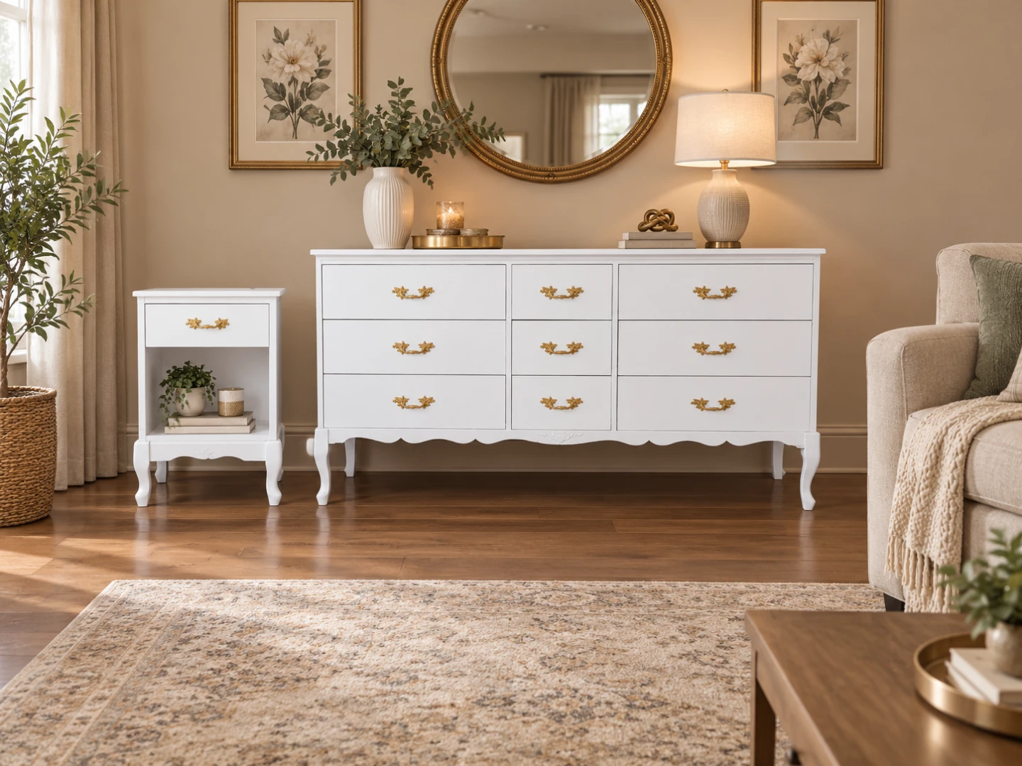 White Dresser with Gold Handles
