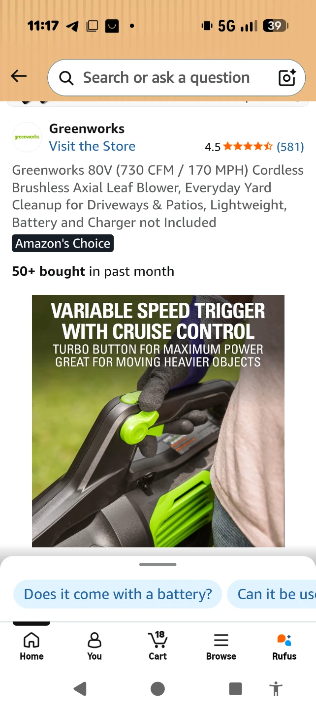Greenworks 80V Cordless Brushless Axial Leaf Blower - photo 3