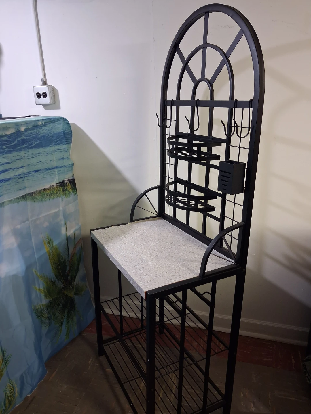 Black Metal Bakers Rack with Stone-Look Top - photo 2