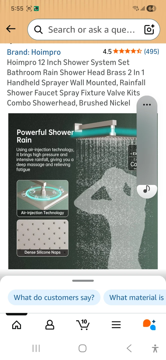 Hoimpro 12 Inch Rain Shower System Set - Brushed Nickel - photo 5