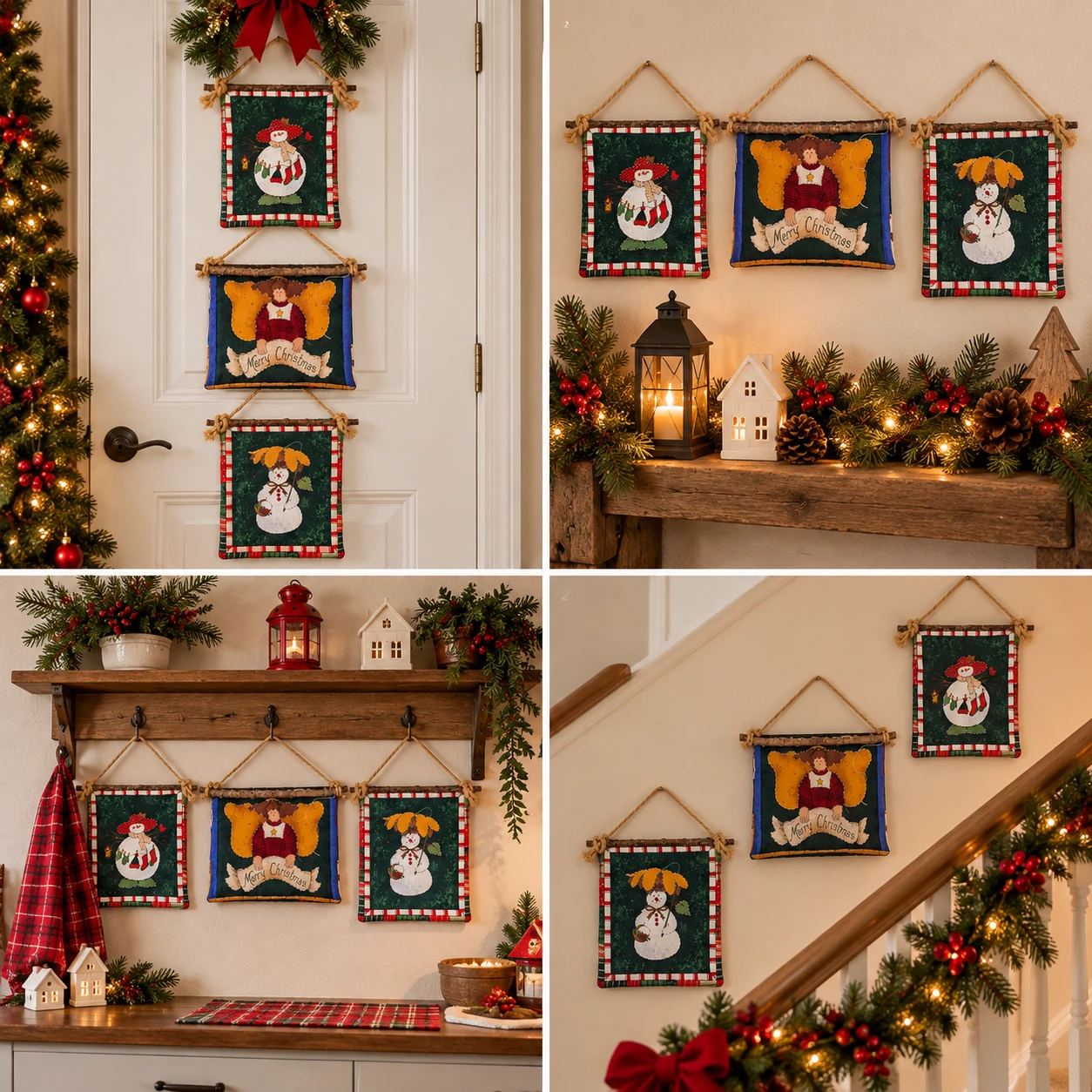 Set of 3 Christmas Textile Wall decorations