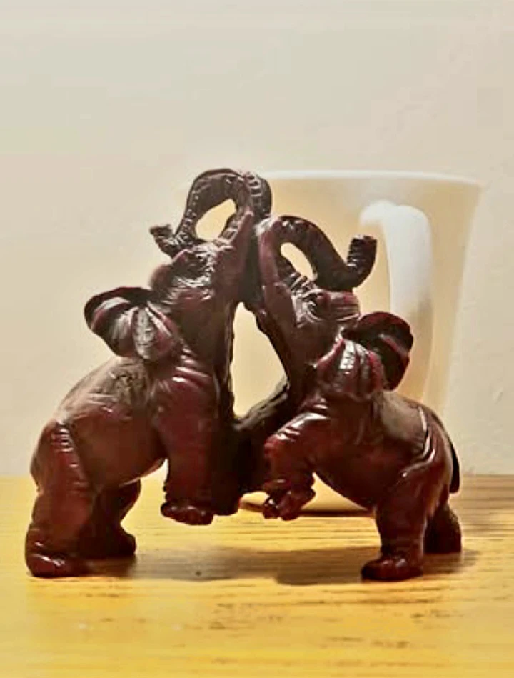 Chinese Zodiac Hand Carved Fighting Elephants