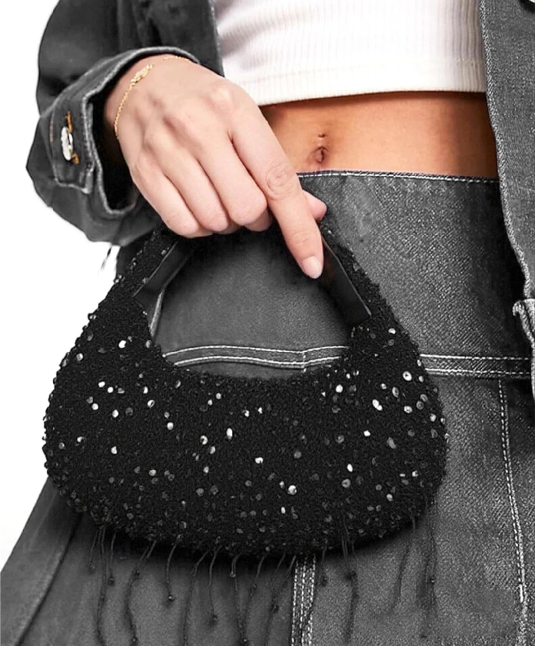 Black Sequin Handbag with Fringe - photo 2