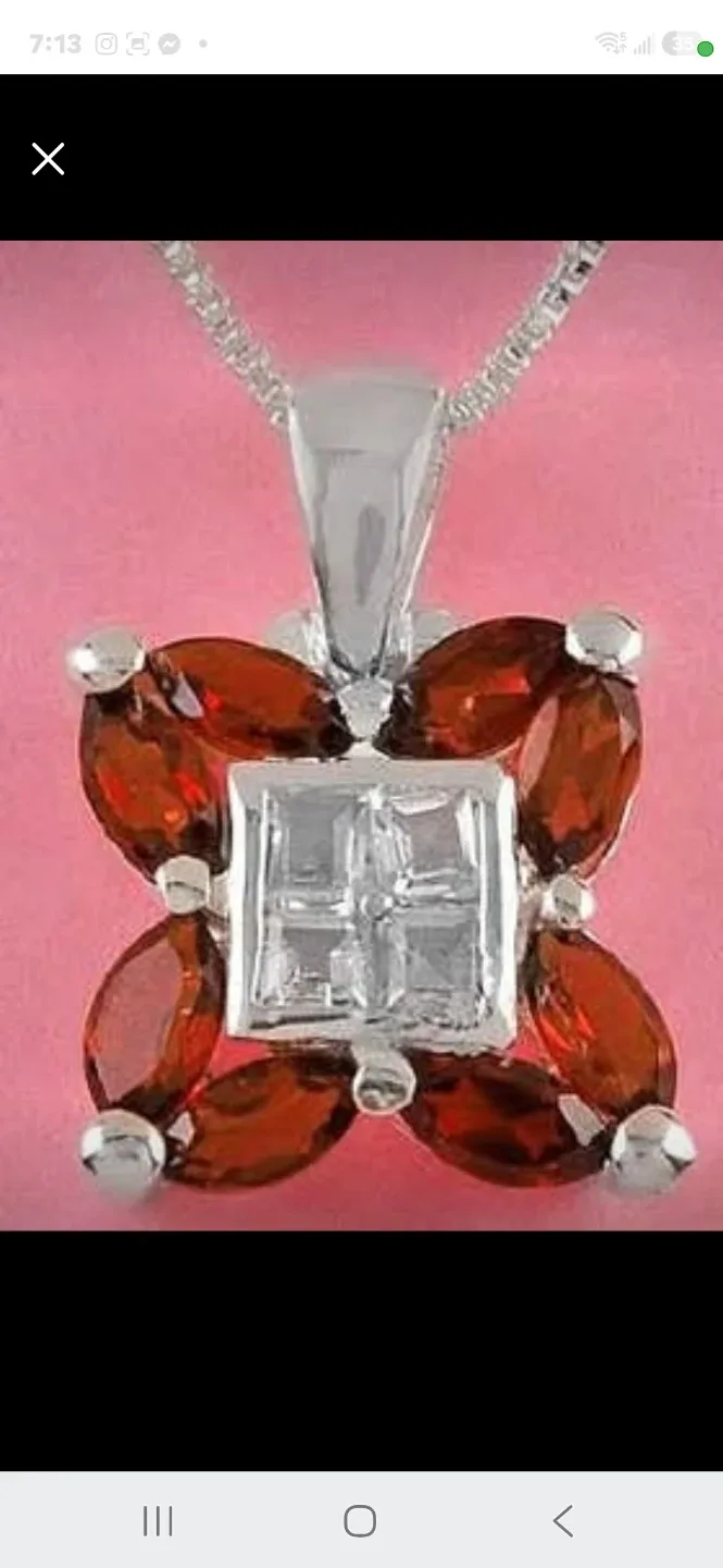 Genuine Garnet and White Topaz Solid 925 Silver Necklace