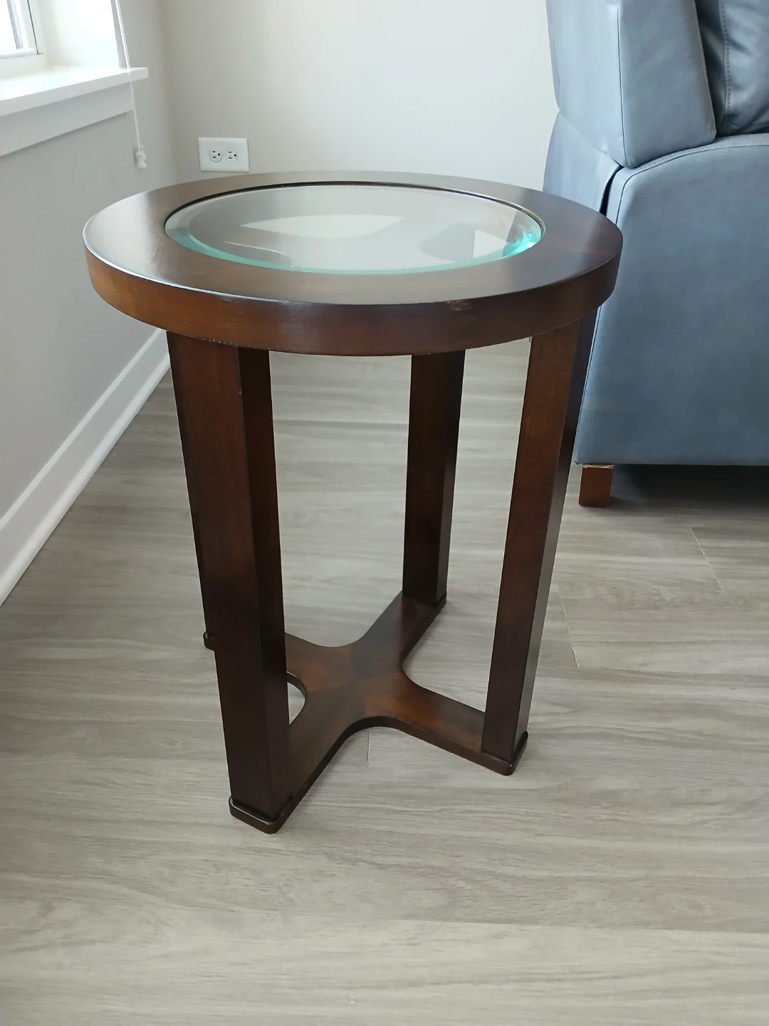 Round Wood and Glass End Table